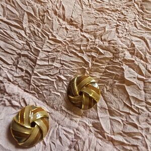 Gold and Tan Round Earrings